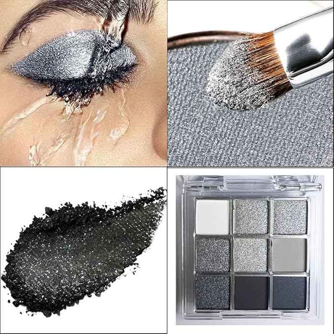 Black Smoky Eye shadow Palette, 9 Colors True Black Dark Grey Smokey Goth Makeup Pallet, 9 Soft Matte Shimmer High Pigmented Basic Black White silver eye shadow for Halloween