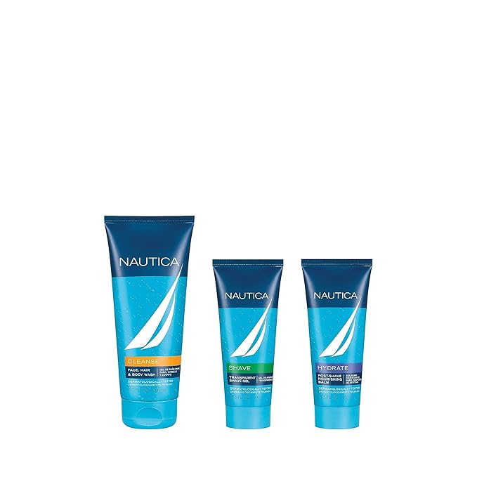 Nautica Grooming 3 Piece Gift Set, Notes of Grapefruit, Lavender, and Wood, Men's Fragrance, Long Lasting, Everyday Fragrance