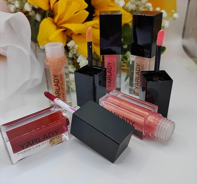 5pcs lip gloss combination set, 4pcs Shiny Lip gloss +1pcs lipstick matte long lasting 24 hours, Lip makeup Gift set