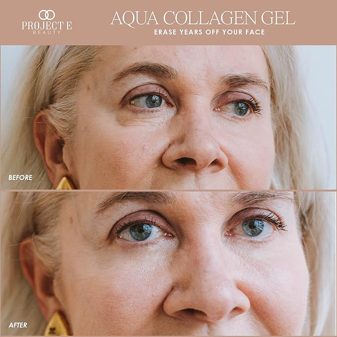 Project E Beauty Aqua Collagen Gel 24-Hour Hydration | Anti-Aging Brightening Treatment | Hydrating & Moisturizing Facial Skincare | Anti-Wrinkle Body Lotion | For Dry or Rough Skin | 50ml