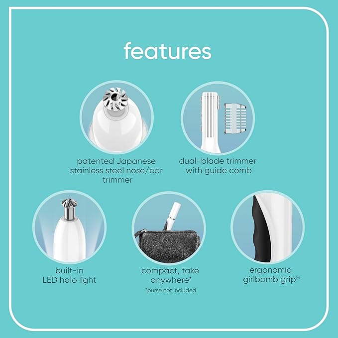 Conair GIRLBOMB Nose Hair Trimmer for Women, Face Hair Removal for Women, Battery Operated, Packaging May Vary