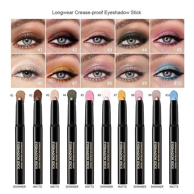 Eyeshadow Stick, Shimmer and Matte Cream Eye Shadow Brightener Sticks Eyeliner Pencil Crayon, Waterproof Long Lasting Eye Highlighter Stick Makeup,0.056 Oz(#6-Oyster)