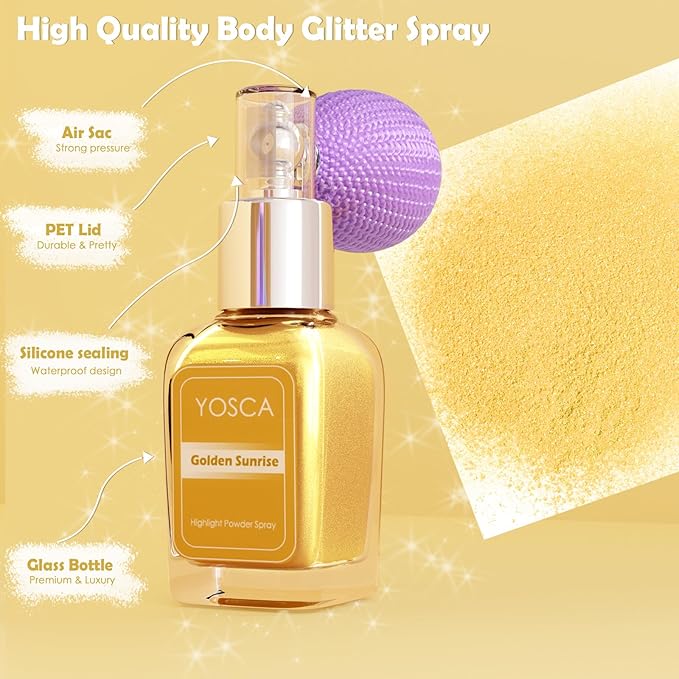 Yosca Highlighter Powder Spray, 20ML Cosmetic Grade Shimmer 20ML
