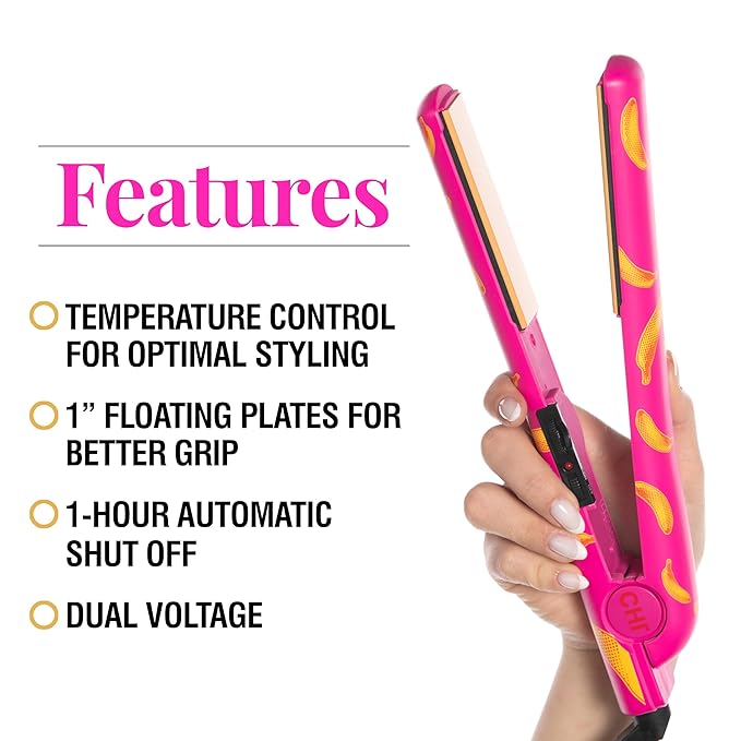 CHI Ceramic Series Flat Iron, Hair Straightener for Silky, Smooth Hair, 1" Iron, Going Bananas