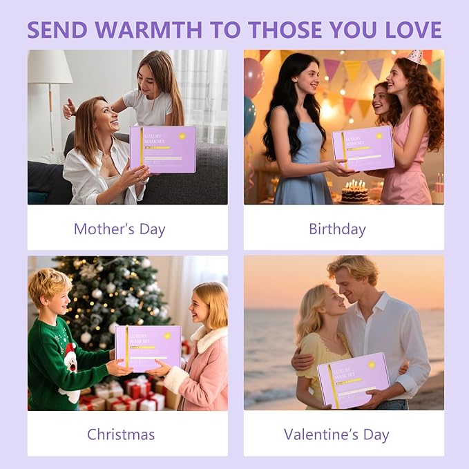 Lavender Face Sheet Mask Pack, 55Pcs Skin Care Kit for Women, Overnight Collagen Mask, Gel Lip Mask, Clay Mask, Hyaluronic Acid Face Serum, Spa Headband, Beauty Care, Christmas, Birthday, Mother Day