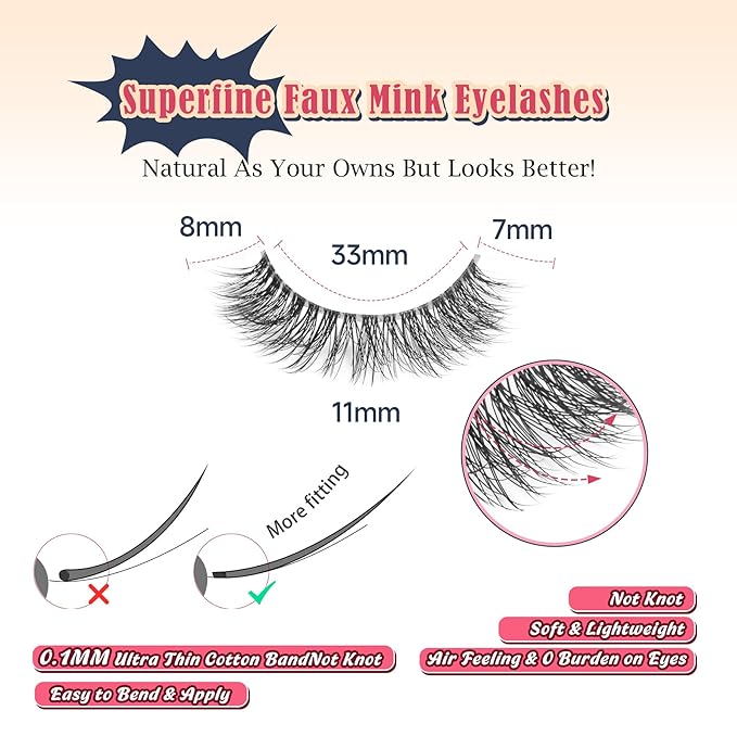 Natural Lashes Wispy Eyelashes 11MM Short Eye Lashes Pack 3D Volume Strip Lash Pack False Eyelashes Natural Look 7 Pair Siligli
