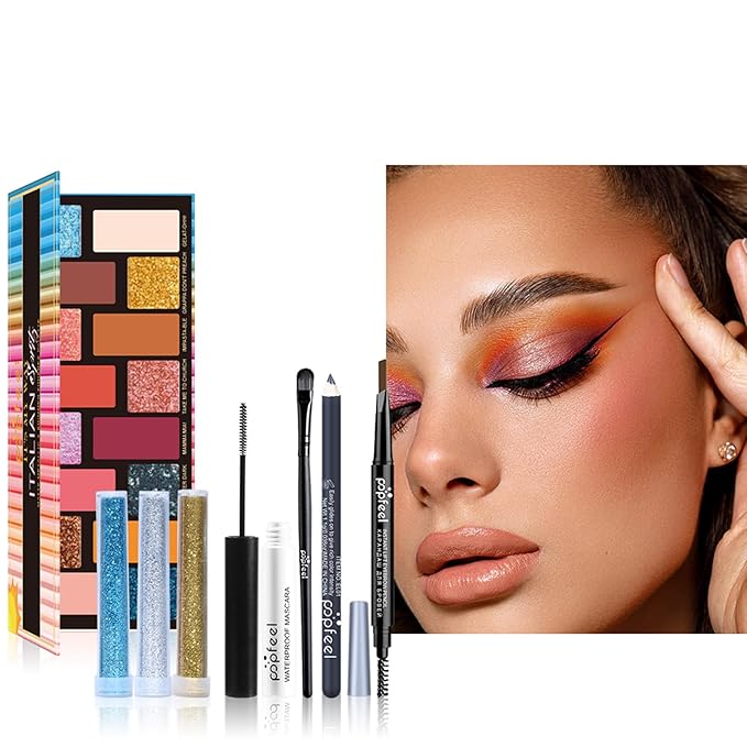Makeup Kit for Teens, Makeup Starter Kit for Teens with Gift Bag, Matte Glitter Shadow Palette, Lipstick Set, Eyebrow Pen, Black Mascara, Shimmer Powder etc, Birthday Gifts for Women Girls