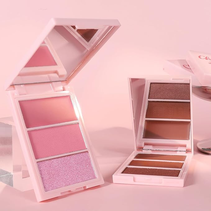 3D Blush Palette, Multi-Use Makeup Contour Pressed Powder Long-Lasting Pigment Cheekbones Contouring Blush Blendable Natural Shimmery Or Matte Finish, #03 Coffee