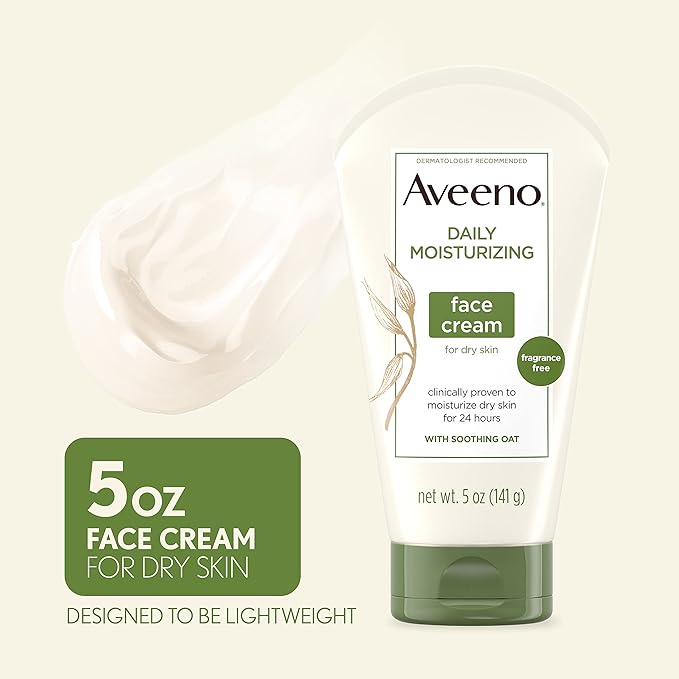 Aveeno Daily Moisturizing Fragrance-Free Face & Neck Cream, Oat Facial Moisturizer for Dry Skin, 5 oz, & Aveeno Daily Moisturizing Body Lotion with Soothing Oat, 2.5 oz (2 Item, Product Bundle)