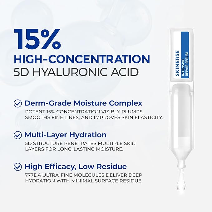 Intensive Repair Serum, 15%Hyaluronic Acid for Sensitive Skin Anti Aging Ultra Hydrating Serum for Face Calming Barrier Repair Redness Relief with Ceramides Centella 30Vials Daily Travel Care