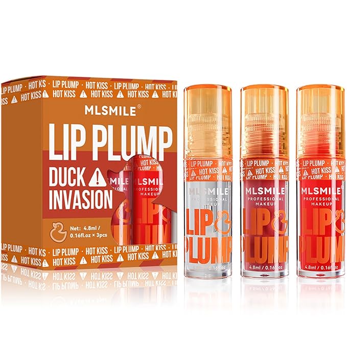3 Colors Duck Lip Plumper Gloss, Glitter Shine Primer Lip Tint Korean Clear Plumping Lip Gloss, High Pigment No Sticky Sexy Lip Gloss, Lip Plumper Gloss Make Lips Fuller(Set A)