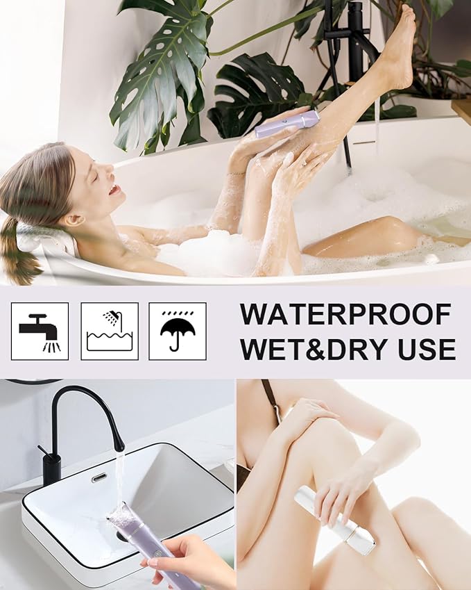 Bikini Trimmer for Women Painless Electric Razor for Women,3 in 1 Pubic Hair Trimmer,USB Recharge Dock,Replaceable Ceramic Blade Heads,IPX7,Personal Shaver Kits,Purple