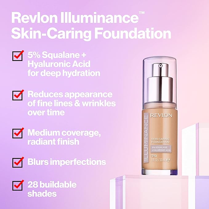Revlon Illuminance Skin-Caring Liquid Foundation, Hyaluronic Acid, Hydrating and Nourishing Formula with Medium Coverage, 409 Brulee (Pack of 1)