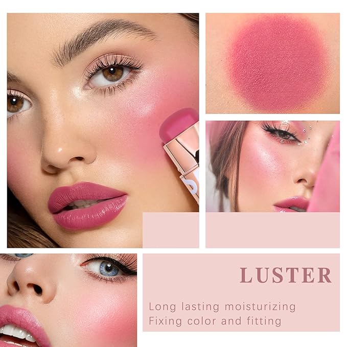 Cream Blush Stick for Cheeks Makeup, Waterproof Face Tones-Cherry Pink