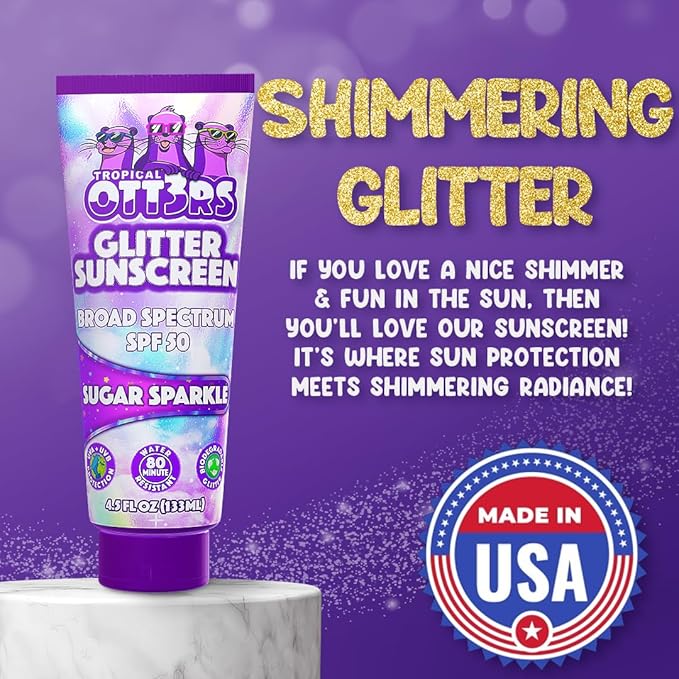 Glitter Sunscreen SPF 50 Lotion 4.5oz - Sparkle Sunscreen - Shimmer Sunscreen - Colored Sunscreen for Kids & Women - UVA/UVB Sunshine Protection + 80 Min Water Resistant - (Scented) (USA Made)