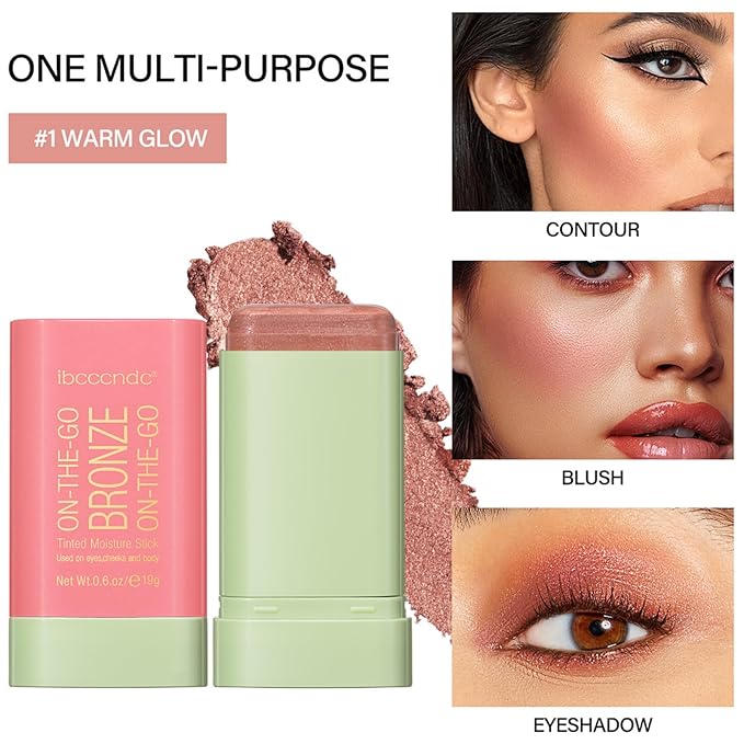 On-The-Go Bronzer Stick,Multi-Use Cream Contour Stick,Natural Long Lasting Face Bronzer,Smooth Highlighter Contour Stick,Bronze Contour Makeup Facial Shaping,01 Warm Glow