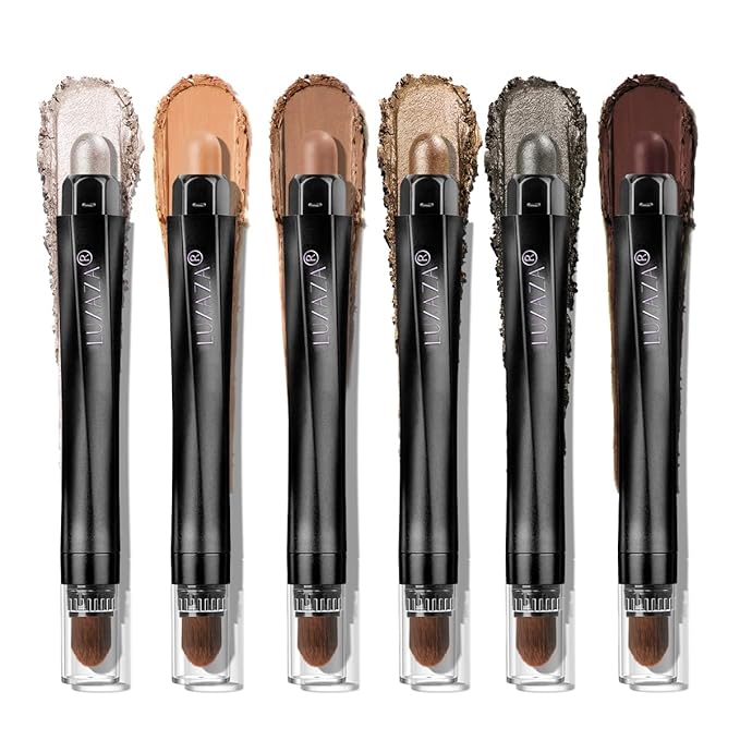 Neutral Brown Eyeshadow Stick Makeup 6PCS Set, Metallic Shimmer Matte Cream Eye Shadow Eyeliner Brightener Pencil Crayon - BROWN LATTE