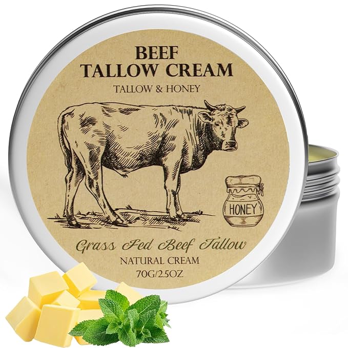 Beef Tallow for Skin, Tallow and Honey Balm,Tallow Face Moisturizer, Natural Grass-Fed Beef Tallow Balm with Raw Honey Moisturizing Cream for Body Lotion Skin Care