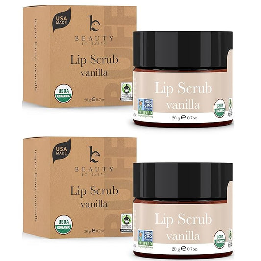 Organic Lip Scrub Vanilla - Lip Scrubs Exfoliator & Moisturizer, Lip Exfoliator Scrub, Sugar Lip Scrubs, Lip Sugar Scrub, Lip Care Products for Chapped Lips, Lip Scrubber, Lip Moisturizer for Dry Lips
