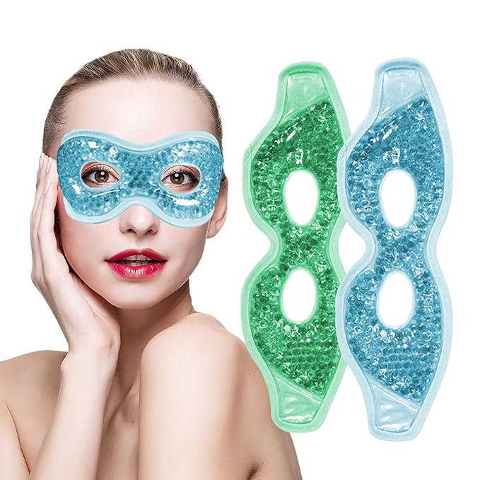 Permotary 2PCS Gel Eye Mask Reusable Hot Cold Compress Pack Eye Therapy,Therapeutic Gel Eye Spa Pad for Puffiness/Dark Circles/Eye Bags/Dry Eyes/Headaches/Migraines/Stress Relief-Green&Blue