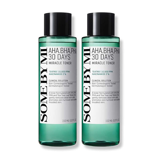 SOME BY MI AHA BHA PHA 30 Days Miracle Toner – Pack of 2 – Korean Salicylic Acid Exfoliating Face Toner for All Skin Types – Daily Pore Care & Oil Control with 2% Niacinamide – Korean Skin Care