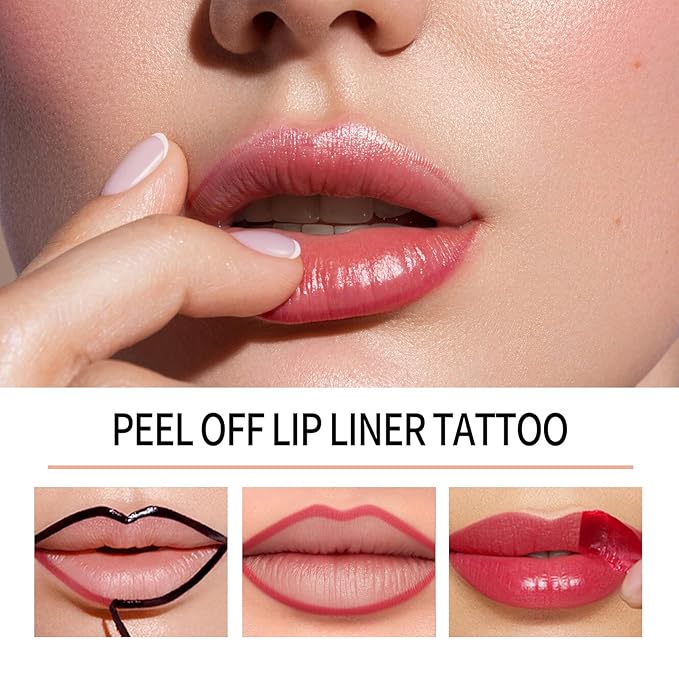 3 Colors Lip Stain Peel Off, Peel off Lip stain, Lip Tint Stain, Peel off Lip Liner Stain, Lip Stain Peel off Tint Tattoo Color Waterproof Long-Lasting, No Smudging
