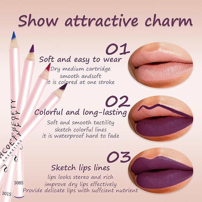 12 Colors Lip Liner Combo, Matte Nude Lipstick Long Lasting Waterproof Smooth Ultra Fine Texture High Pigmented Lip Plumping Brown Black Color Lip Pencil Makeup