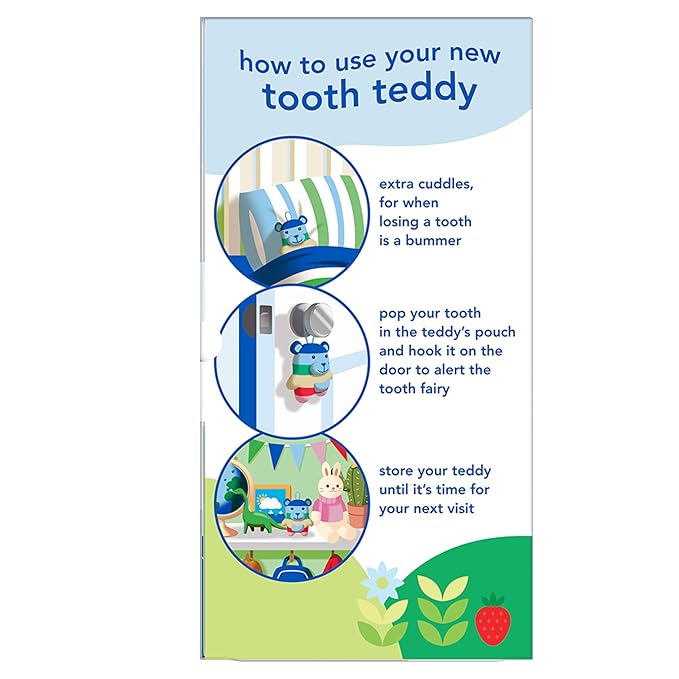 hello Tooth Fairy Kit with Tooth Fairy Door Hanger and Teddy Bear, Includes Full Size Fluoride Kids Strawberry Toothpaste and Kids Toothbrush, for Children Ages 3 and Up