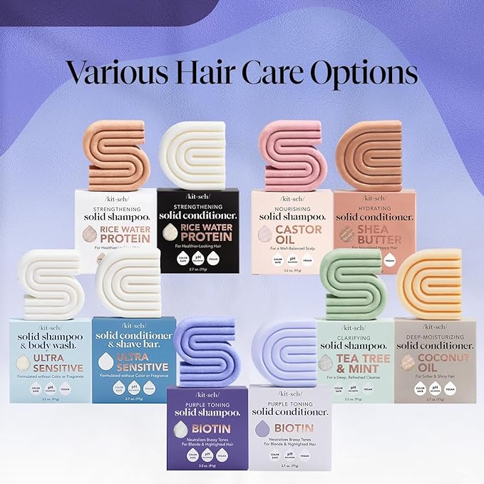 Kitsch Toning Purple Shampoo & Conditioner Bar Set For Blondes & Color Treated Hair - With Biotin for Strengthening & Neutralizing Brassy Tones - Vegan, Silicone & Sulfate Free - Made in USA