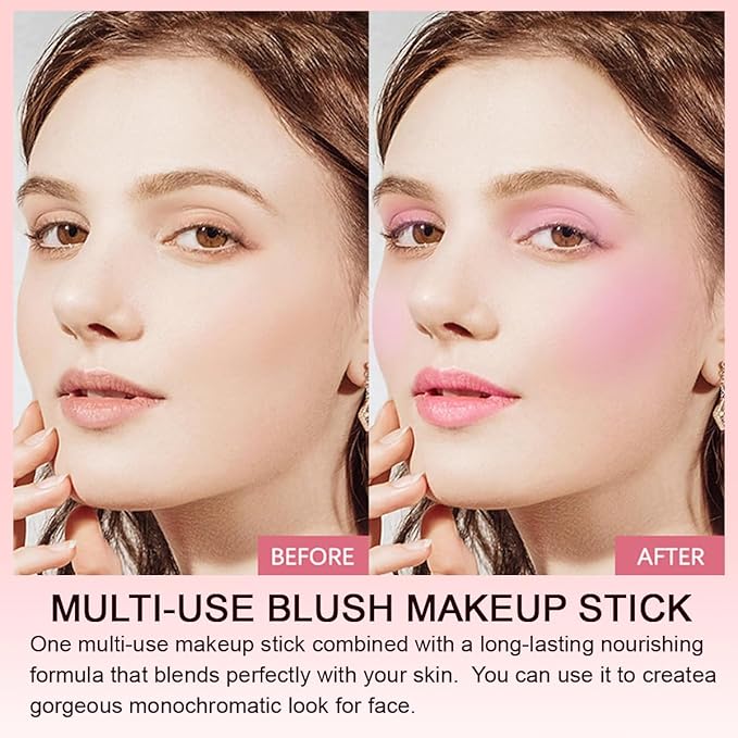 Multi-Purpose Makeup Blush Stick, 3-in-1 Beauty Tinted Solid Blush Stick For Cheeks, Lips And Eyes Waterproof Natural Cream Blush Stick With Long-Lasting Moisturizing Formula (#1Shy Pink)