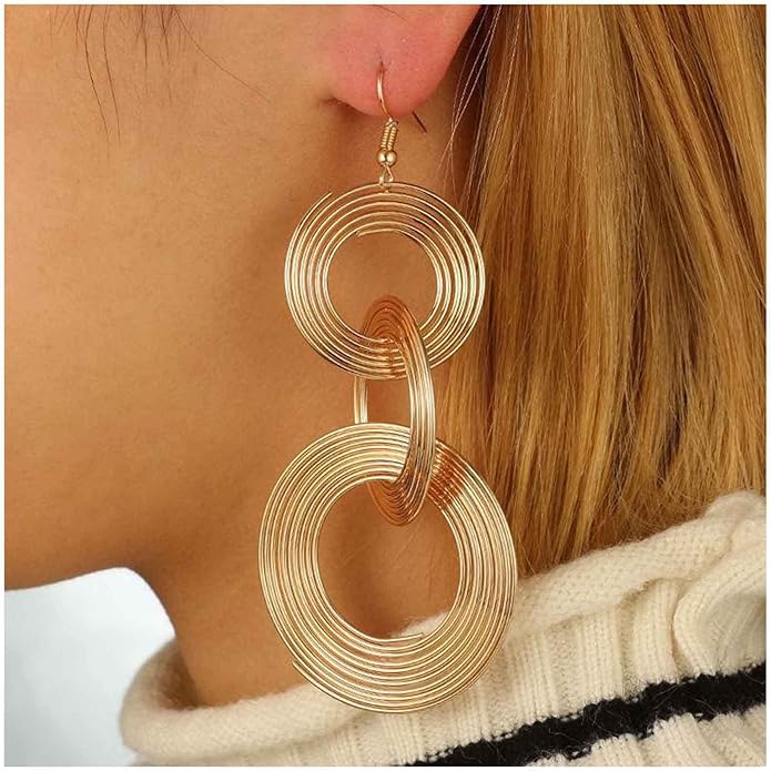 Punk Exaggerated Circle Drop Earring Long