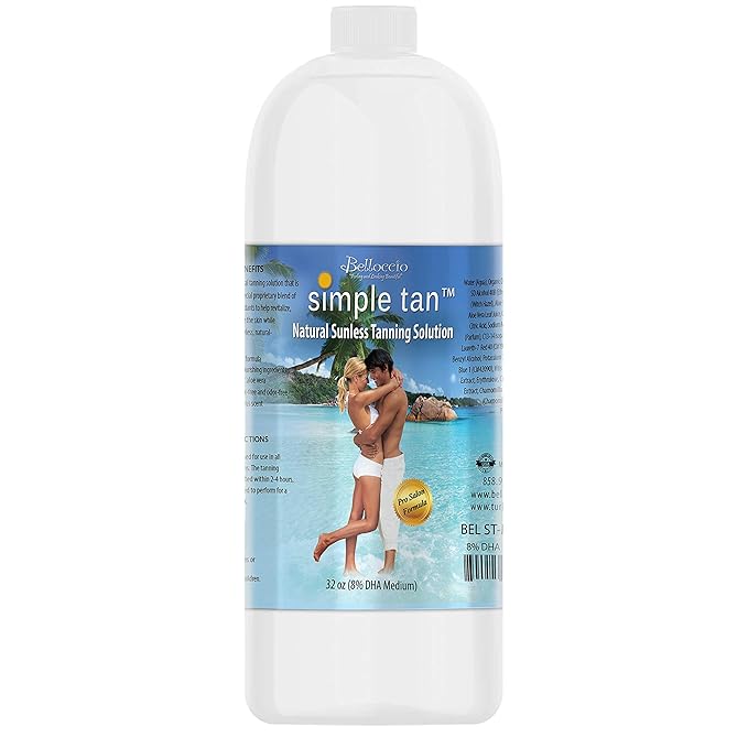 Belloccio Simple Tan Quart Bottle of Professional Salon Sunless Tanning Solution with 8% DHA and Dark Bronzer Color Guide