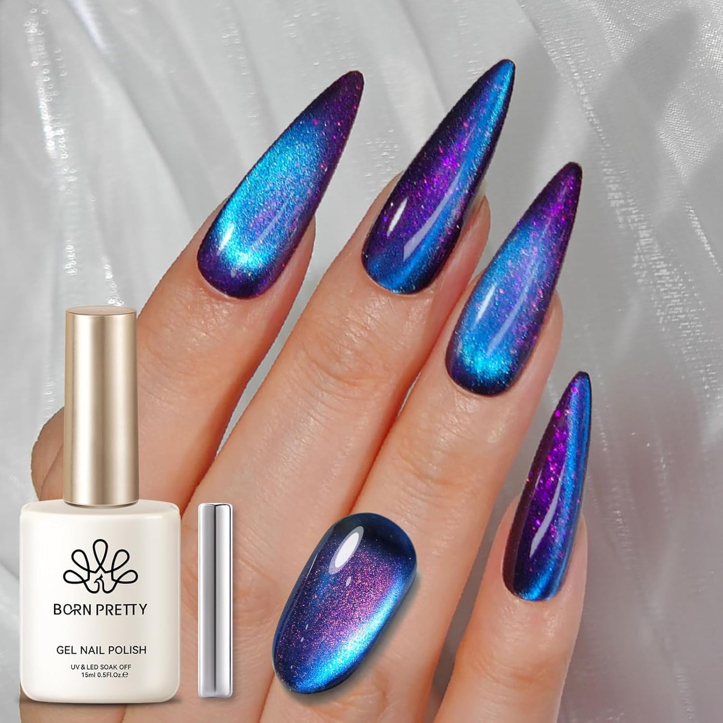 BORN PRETTY Cat Magnetic Eye Gel Nail Polish,Night Purple Magnetic Gel Polish Blueberry Cat Magnetic Eye Gel Manicure Nail Art DIY 15ml