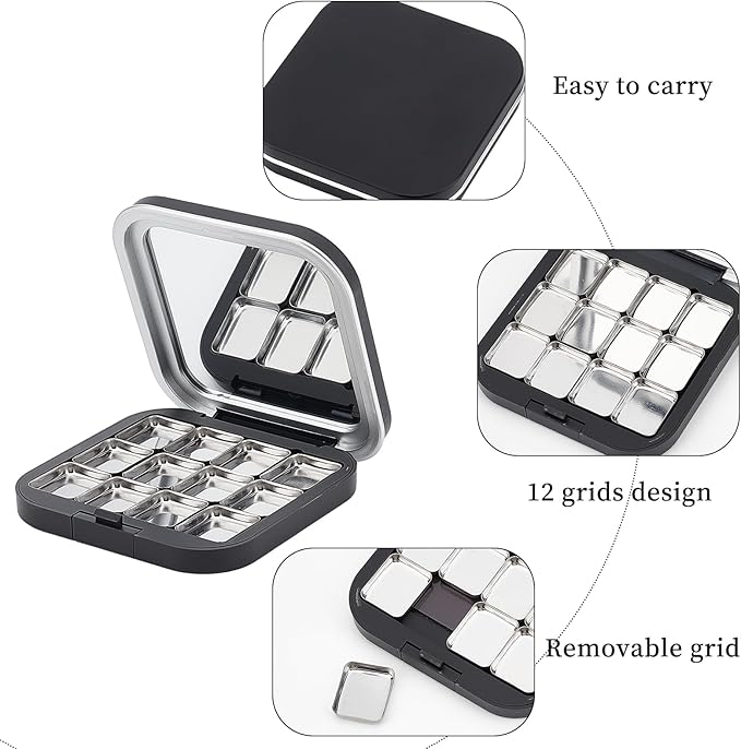NICENEEDED 2 Pcs Empty Eyeshadow Palettes, 12 Grids