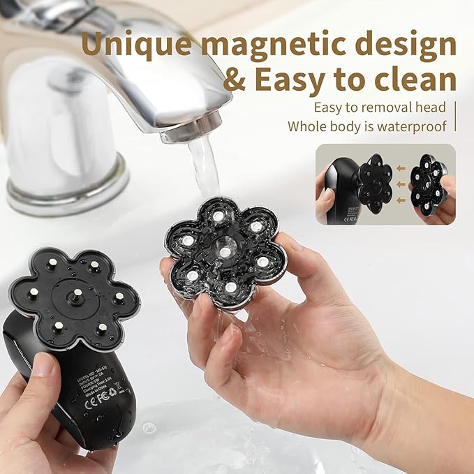 Detachable Head Shavers, SHPAVVER 5 in 1 Electric Razor IPX7 Waterproof for Bald Men, Wet Dry LED Display Rechargeable 7D Rotary Shaver Grooming Kit with Type C Charge A，Gray Black