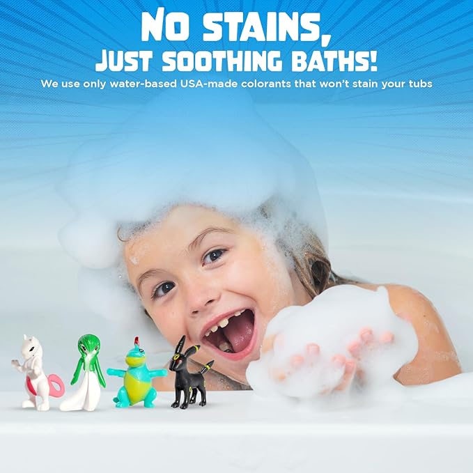 Poke Monster Bath Bombs for Kids with Surprise Toys Inside (6 Pack) - Large Bubble Bath Bomb for Boys, Girls, Toddlers - Fruity Scents, Made in USA, Skin-Safe - Birthday Gift by Two Sisters