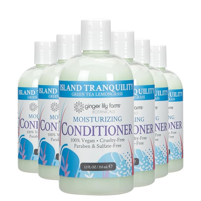 Ginger Lily Farms Botanicals Moisturizing Conditioner for Dry Hair, Island Tranquility, 100% Vegan & Cruelty-Free, Green Tea Lemongrass Scent, 12 Fl Oz (Pack of 6)
