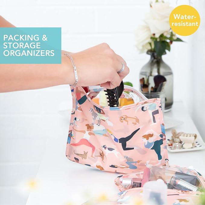 Bumkins Travel Bag, Toiletry, TSA Approved Pouch, Zip Bag, Quart Size Airline Compliant, Clear-Sided, Baby, Diaper Bag Organization, Makeup, Accessories, Carry On Packing, Set of 3 Sizes, Yoga Pals