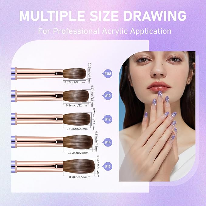 Acrylic Nail Brush Size #10, KEMEISI 100% Pure Kolinsky Nail Art Brushes Sturdy Handle Oval Shaped Acrylic Powder Nail Design Tools for Professional Manicure DIY Home Salon (Purple)