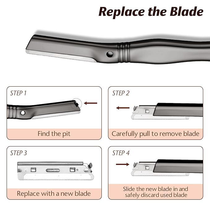 Eyebrow Razor, Dermaplaning Tool for Face, Face Razors for Women, Dermaplane Razor, Hair Removal and Exfoliation, Facial Razor, Face Shaver for Women&Men, 6 Blade Refills with Blade Cover (Black)