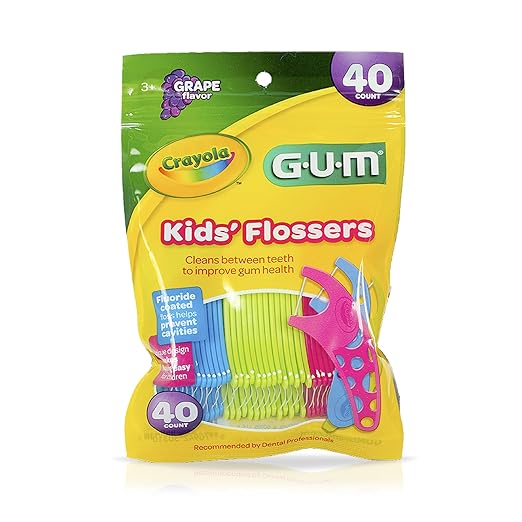 GUM Crayola Kids Flossers with Fluoride - Designed for Little Hands - Fun Grape Flavor - Easy to Use Kids Floss Picks for Children Ages 3+, 40 Count (Pack of 6)