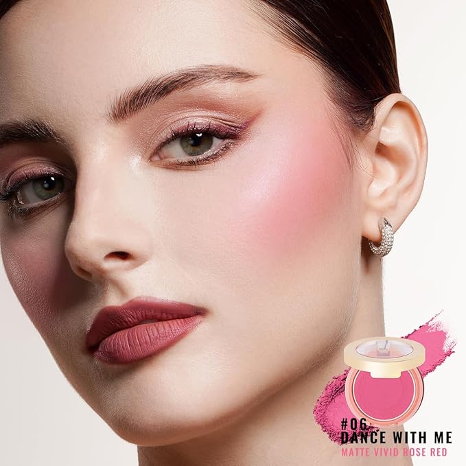 Oulac Barbie Pink Blush Makeup| Highly Pigmented Cream Blush| Natural Matte Glow| Shape & Highlight Face| Cruelty-Free Blush with Rose Oil| Rose Red Blush 4.8g