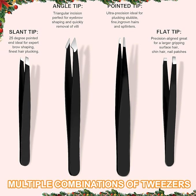 Yougai Tweezers Set and Nail Clipper, Tweezers Set for Men/Women, 9PCS Professional Stainless Steel Tweezers Kit with Leather Travel Case