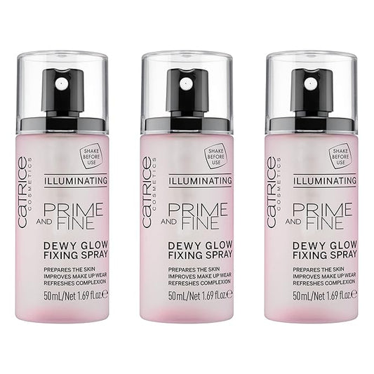 Catrice | Prime & Fine Illuminating Dewy Glow Spray | Transparent and Fast Drying Fixing Spray| Paraben Free & Vegan | Cruelty Free (Pack of 3)