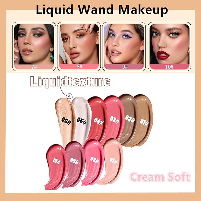 Go Ho Liquid Blush Beauty Wand,Blendable Super Silky Cream Blush Stick,Face Moisturizing Contour Blush Stick with Fine Cushion Applicator,Cruelty-free,003# Medium Pink