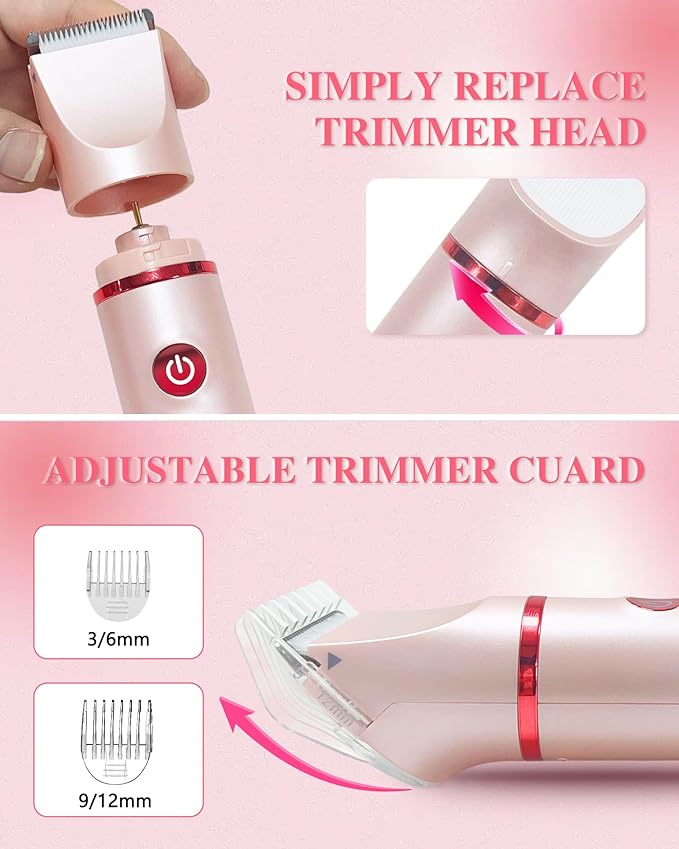 3-in-1 Bikini Trimmer for Women, Electric Razors Shaver for Public Hair - Rechargeable Body Hair Trimmer, Portable Detachable Removal Kit, lPX7 Waterproof Lightweight with LED Display, Gift for Women