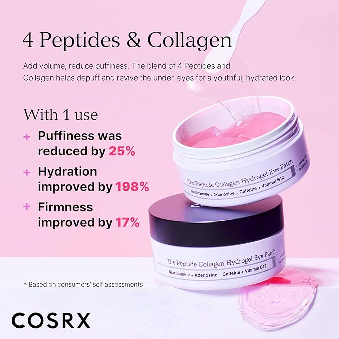 COSRX Under Eye Mask, Peptide Collagen Hydrogel Eye Patch for Puffy Eyes and Dark Circles, 60 Under Eye Patches, Korean Skin Care