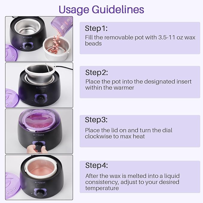 BLITZWAX Brazilian and Bikini Wax Pot for Women, Hard Waxing Warmer for Face, Legs and Body, At Home Hair Removal Machine, Beginner Friendly, Digital Fast Heating, 16oz Capacity