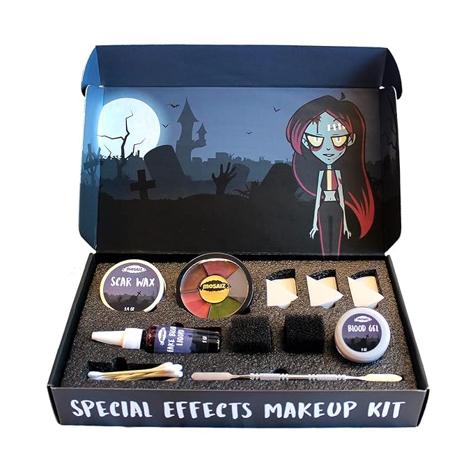 SFX Makeup Kit, Special Effects Makeup Kit with Fake Blood and Scar Wax, Makeup Sponges and Skin Spatula, Zombie Makeup Kit