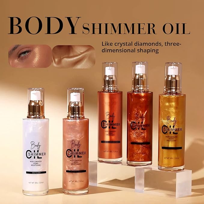 Shimmer Body Luminizer 5 Color Waterproof Smooth Face Body Glow Illuminator Non-sticky Liquid Body Highlight Illuminator for Face & Body & Leg (80 ML, 03 Bronze Gold)